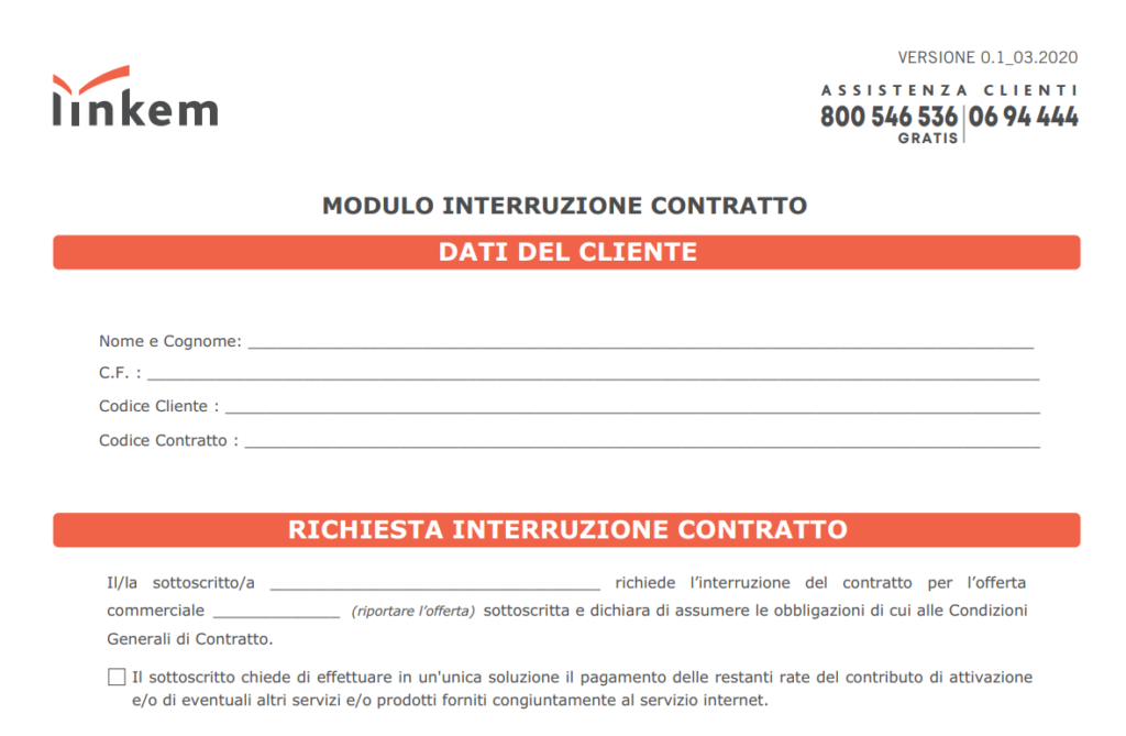 interruzione contratto linkem modulo