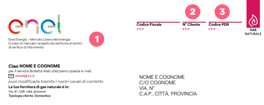 bolletta enel gas - dati cliente