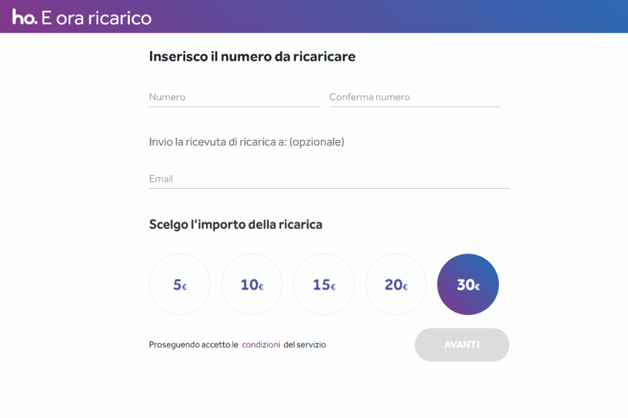 ho. ricarica online